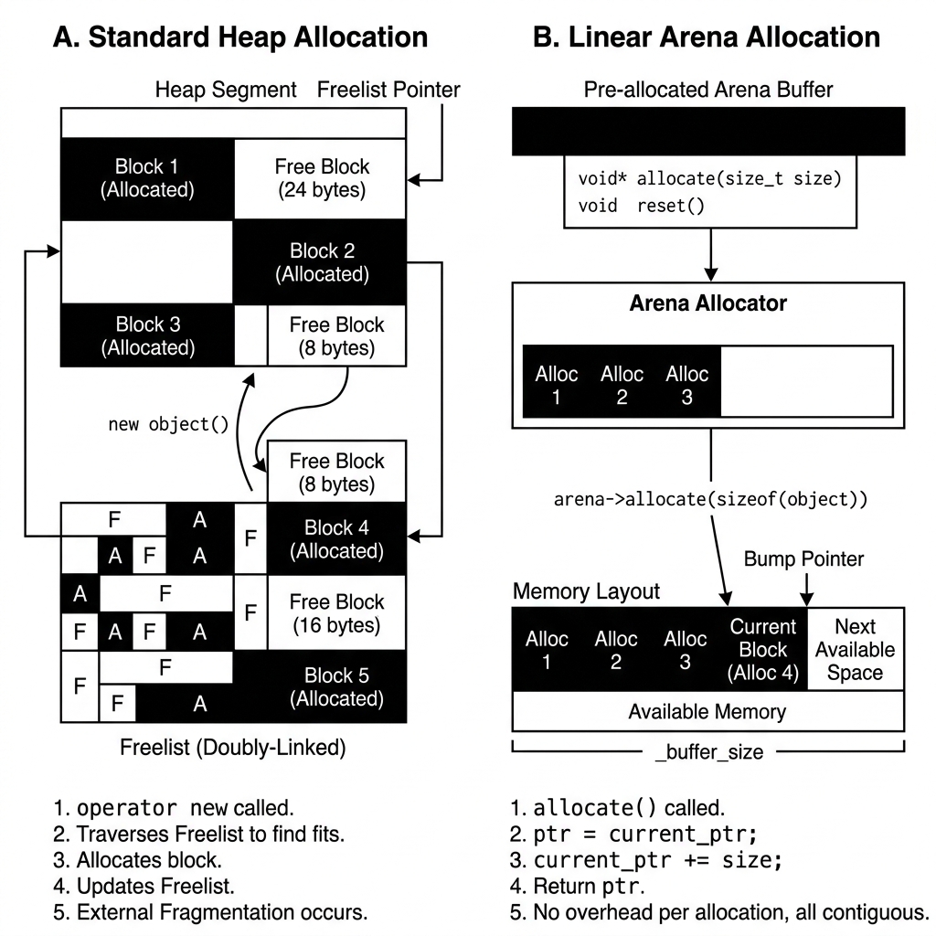 Memory Allocation Comparison: Standard Heap vs. Linear Arena Allocator